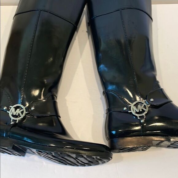 Michael Kors Black Heeled Boots with Decorative Strap and Silver logo - Picture 11 of 13
